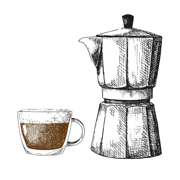 コーヒー メーカーをスケッチします コーヒー メーカー 白い背景で隔離のマグカップ — ストックベクタ