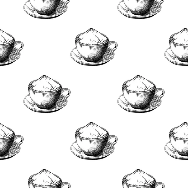 Начерк Чашки Кави Блюдці Безшовні Візерунки Векторна Ілюстрація Стилю Ескізу — стоковий вектор