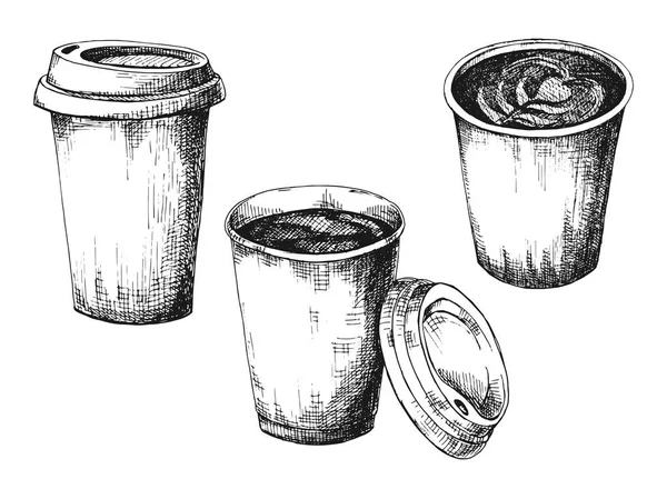 一杯のコーヒーのスケッチ スケッチ スタイルのベクトル イラスト — ストックベクタ