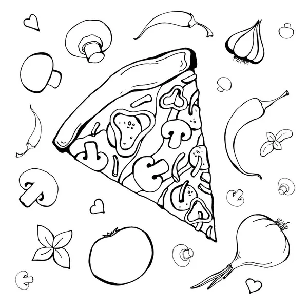 Esboço Pizza Com Ingredientes Diferentes Ilustração Vetorial —  Vetores de Stock