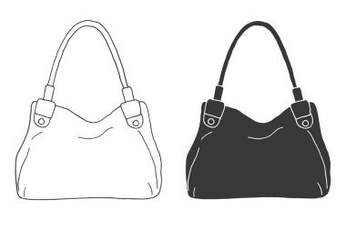 Çanta kümesi. Beyaz arka plan üzerinde izole çanta. Vektör çizim kroki tarzı.