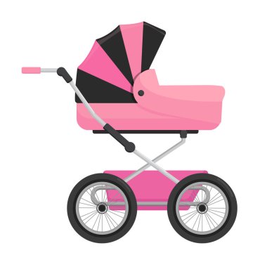 Pembe Bebek arabası beyaz arka plan üzerinde izole. Vektör