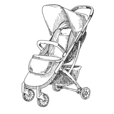 Bir bebek arabası için taslağını yürür. Vektör çizim