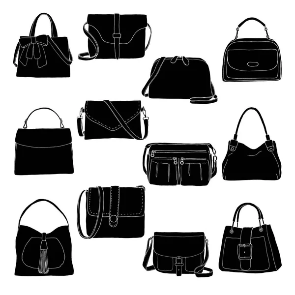 Set Different Bags Men Women Unisex Bags Isolated White Background — Stock Vector