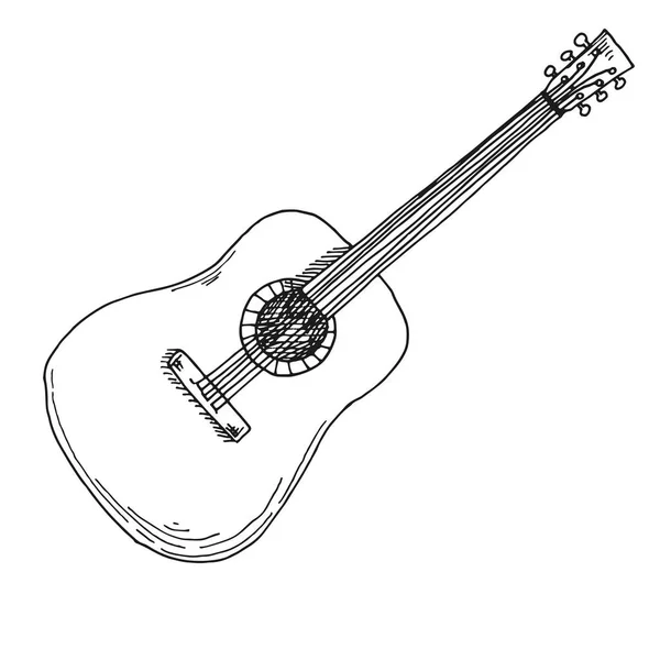 Boceto Una Guitarra Ilustración Vectorial Guitarra Acústica Aislada Sobre Fondo — Vector de stock