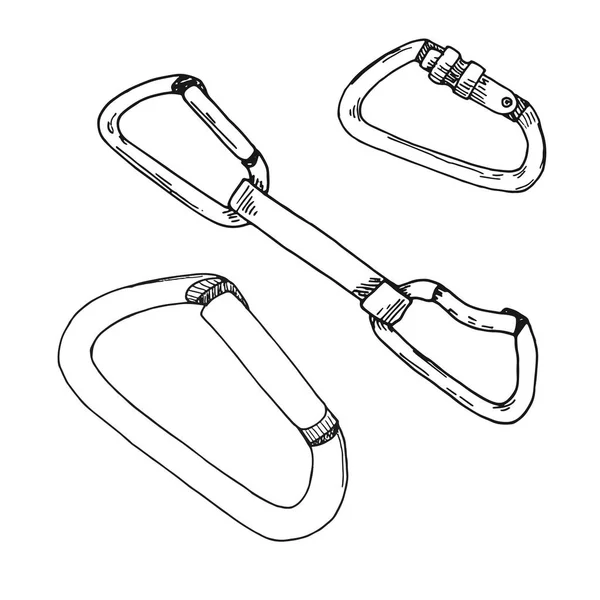 Sketch Set Carabiners Isolated White Background Vector — Stock Vector