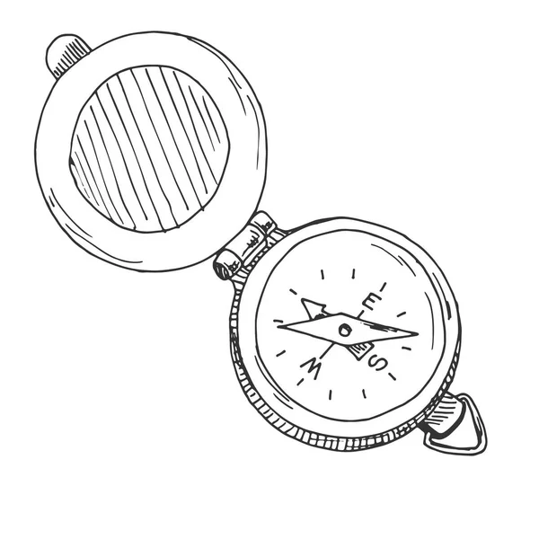 Skizze Eines Kompasses Vektorillustration Isoliert Auf Weißem Hintergrund — Stockvektor