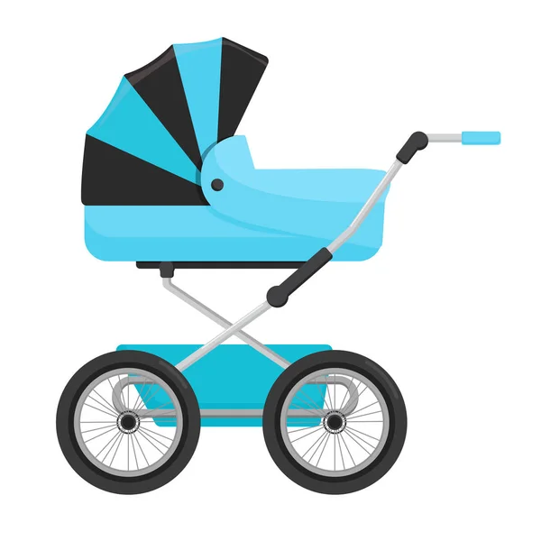 Beyaz Arka Plan Üzerinde Izole Mavi Bebek Arabası Vektör — Stok Vektör