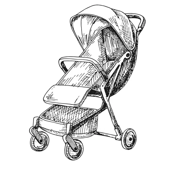 Sketch Stroller Walks Vector Illustration — Stock Vector