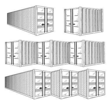 Ayrı kaplarda kroki. Elle çizilmiş vektör set.