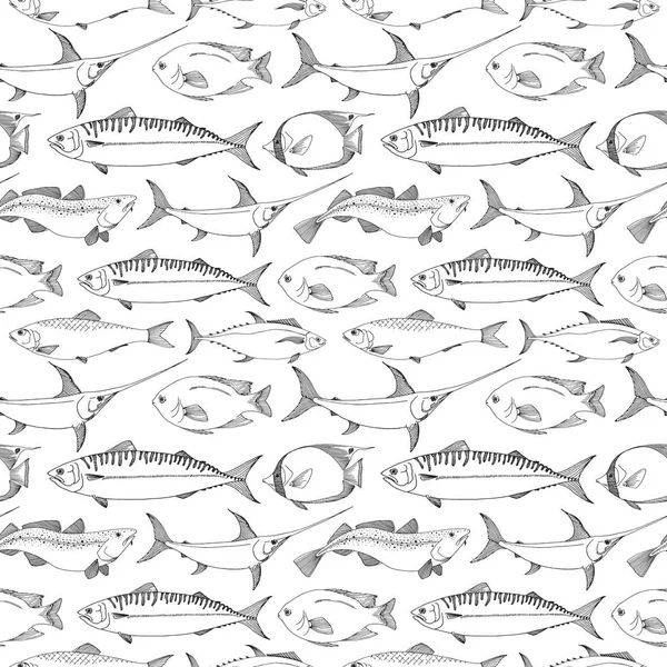 Modèle Sans Couture Avec Différents Poissons Vecteur — Image vectorielle