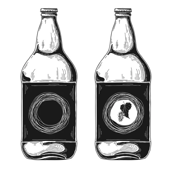 Conjunto Botellas Cerveza Ilustración Vectorial Esbozo — Vector de stock
