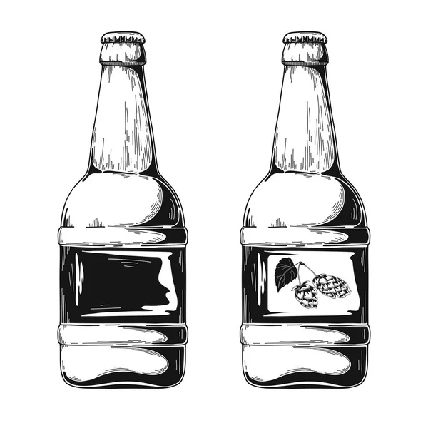 Conjunto Botellas Cerveza Ilustración Vectorial Esbozo — Vector de stock