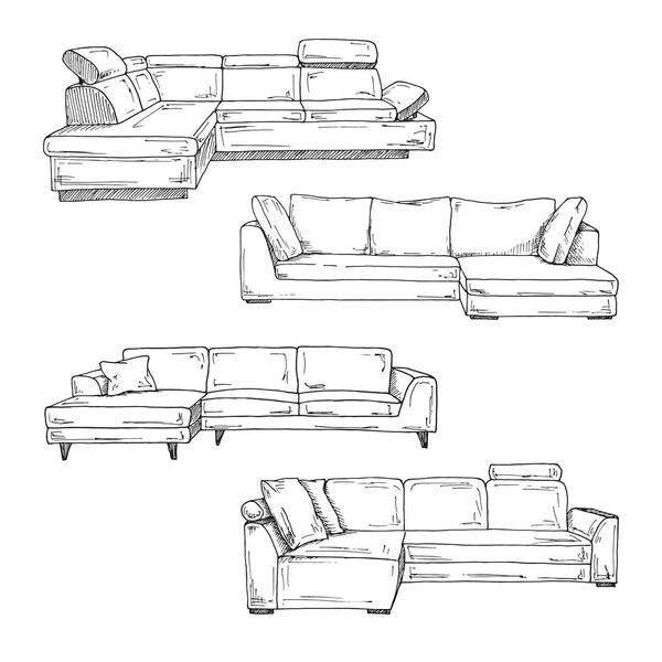 Set Sofas Isolated White Background Vector Illustration Sketch Style — Stock Vector