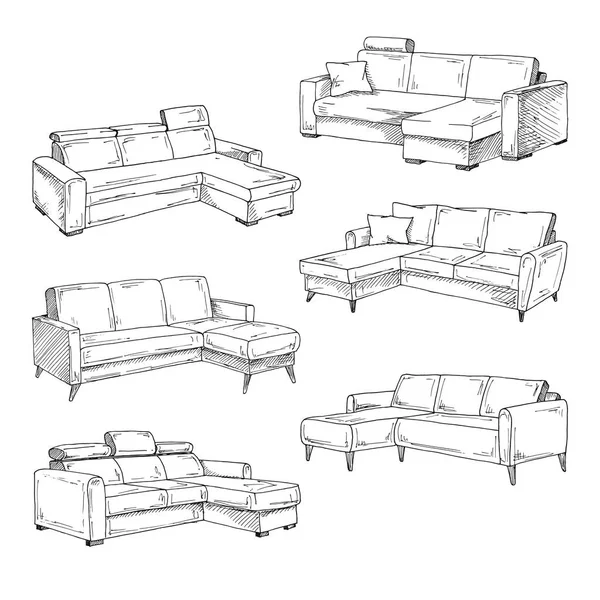 Set Sofas Terisolasi Pada Ilustrasi Background Vector Putih Dalam Gaya - Stok Vektor