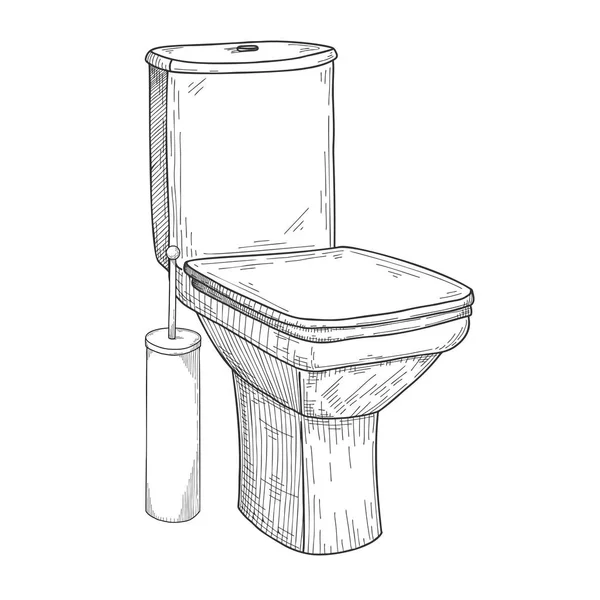 在白色背景上查出的马桶和其他洗浴用品的素描 — 图库矢量图片