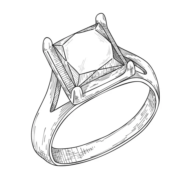 Hand Getekend Een Sieraden Ring Vectorillustratie Van Een Schets Stijl — Stockvector