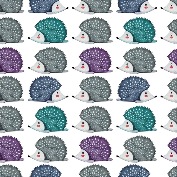 Seamless pattern with llazy hedgehog. Lazy animal. Watercolor