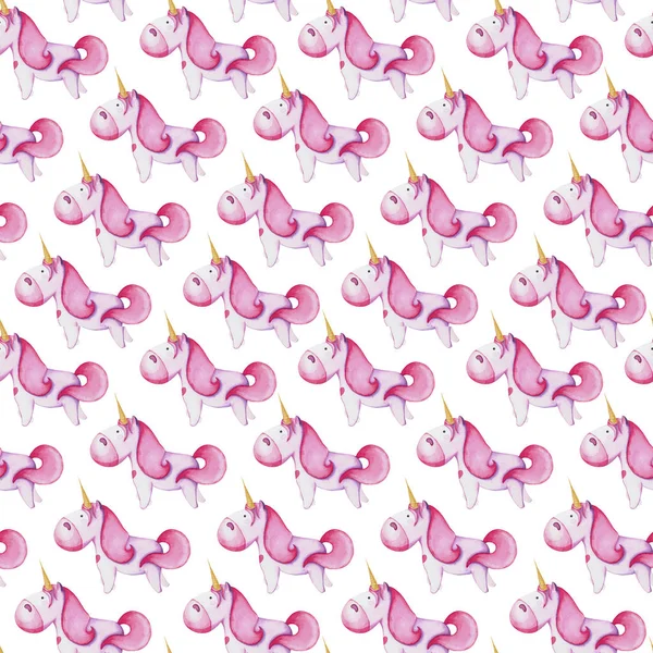 Nahtloses Muster Mit Rosa Einhörnern Zeichnung Mit Aquarell — Stockfoto
