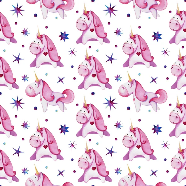 ピンクのユニコーンとのシームレスなパターン 水彩で描く — ストック写真