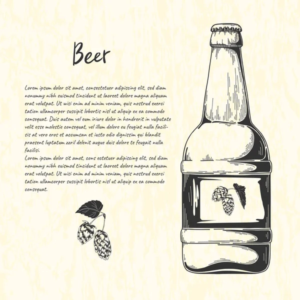 Botella Cerveza Estilo Sketch Ilustración Vectorial Para Menú Barra — Vector de stock