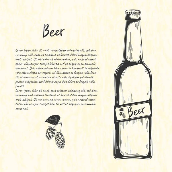 Garrafa Cerveja Estilo Esboço Ilustração Vetorial Para Menu Barras — Vetor de Stock