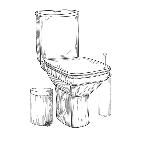 Bosquejo Inodoro Otros Artículos Tocador Aislados Sobre Fondo Blanco Vector — Archivo Imágenes Vectoriales