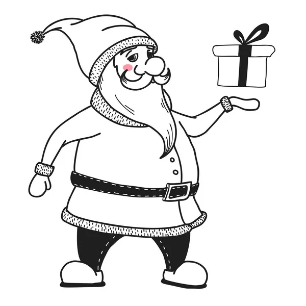 Santa Claus Het Bezit Van Een Geschenk Vectorillustraties Schets Stijl — Stockvector