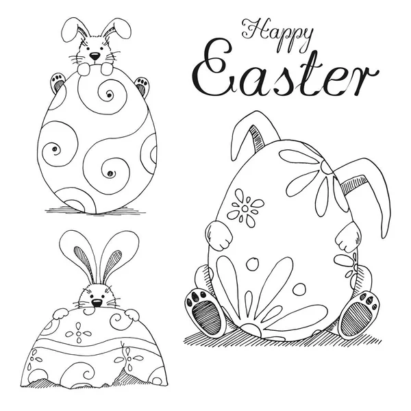 Set Paashaas Easter Egg Vector Vrolijk Pasen — Stockvector