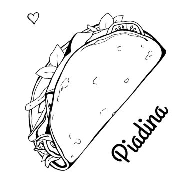 Piadina food Italian cuisine. Vector illustration in sketch style clipart