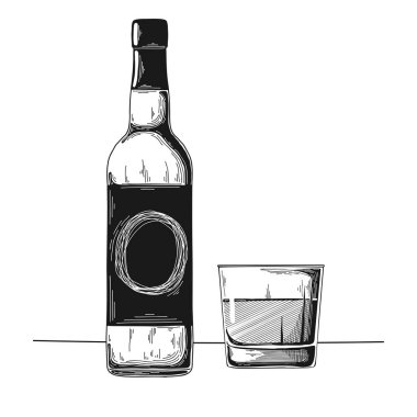 Alkol ve cam şişe. Vektör çizim