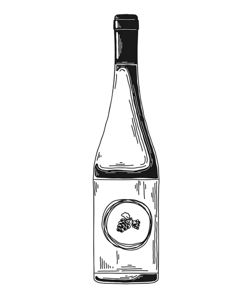 Бутылка Рисования Вина Белом Фоне Векторная Иллюстрация — стоковый вектор