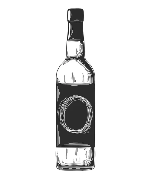 Sketch Bottle Wine Isolated White Background Vector Illustration — Stock Vector