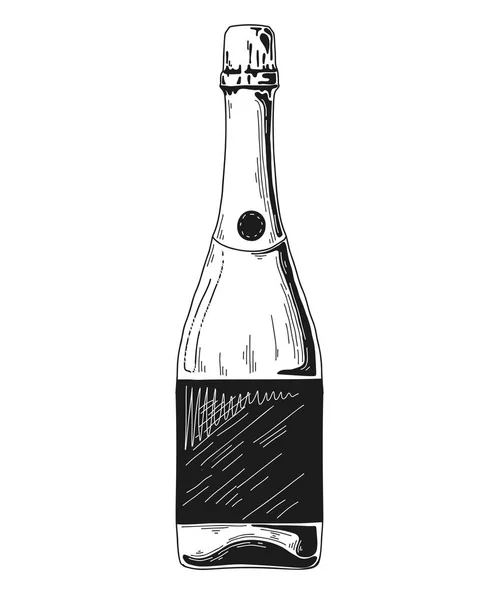 Croquis Bouteille Pour Vin Isolé Sur Fond Blanc Illustration Vectorielle — Image vectorielle