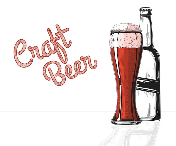 Flasche Bier Glas Mit Bier Craft Beer Vektor Illustration Eines — Stockvektor