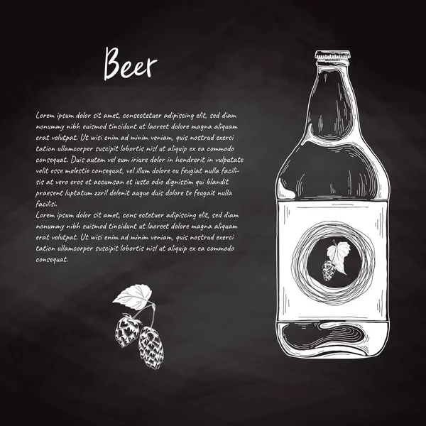 Bottiglia Birra Stile Sketch Illustrazione Vettoriale Menu Bar — Vettoriale Stock