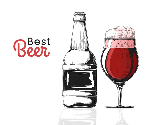 Flesje Bier Glas Met Bier Beste Bier Vectorillustratie Van Een — Stockvector