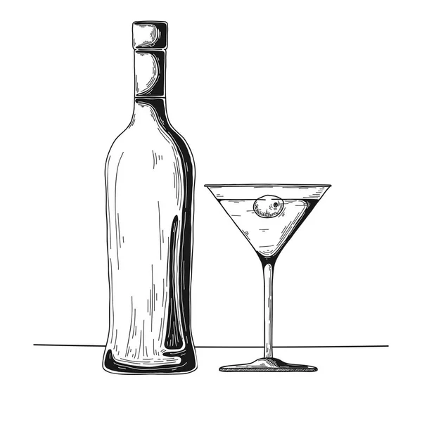 Botella Con Alcohol Vidrio Ilustración Vectorial — Archivo Imágenes Vectoriales