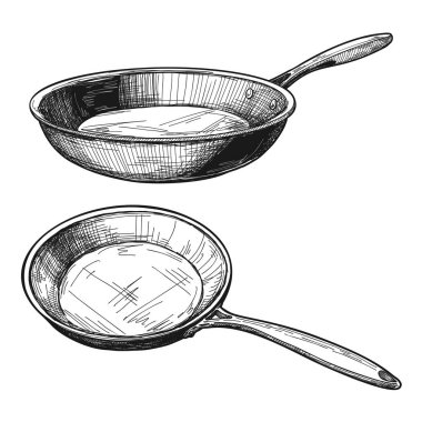 İki skillets beyaz arka plan üzerinde izole. Vektör çizim