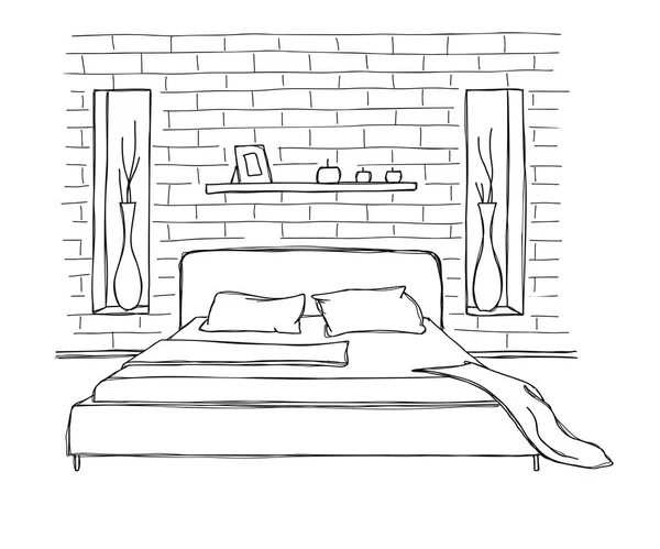 Line Sketch Bedrooms Vector Illustration Room Plan — Stock Vector