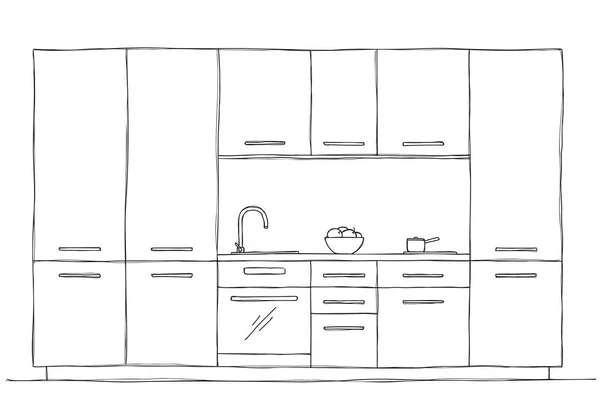 手绘厨房家具 在素描风格的矢量图 — 图库矢量图片