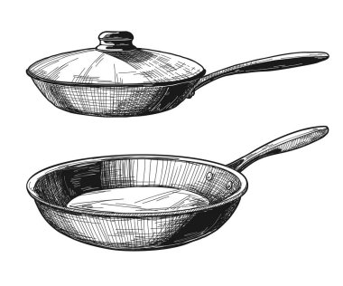 İki skillets beyaz arka plan üzerinde izole. Vektör çizim