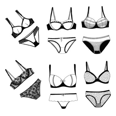 Kadın dantel iç çamaşırı kümesi. Vektör çizim.