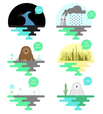 Küresel ısınmanın illüstrasyon tema. Okyanusun kirliliği ve kirliliği gezegen konulu Illustration. Vektör