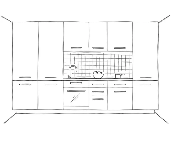 Mobili Cucina Disegnati Mano Illustrazione Vettoriale Stile Schizzo — Vettoriale Stock