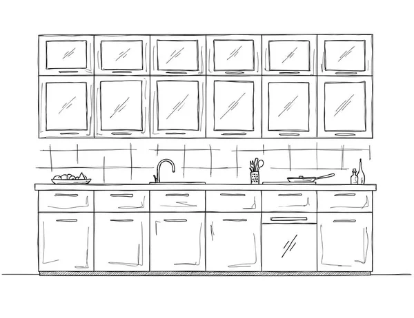 手描き キッチン家具です スケッチ スタイルのベクトル図 — ストックベクタ