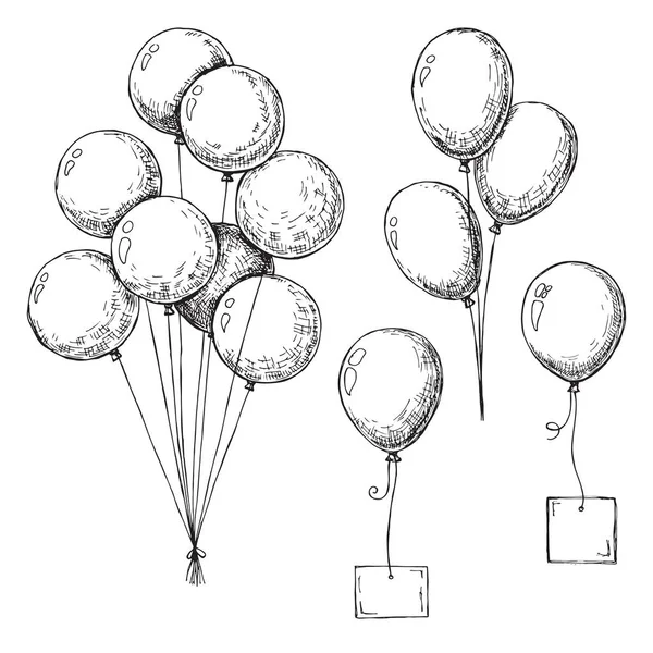 Conjunto Balões Diferentes Bolas Infláveis Uma Corda Balões Infláveis Com — Vetor de Stock