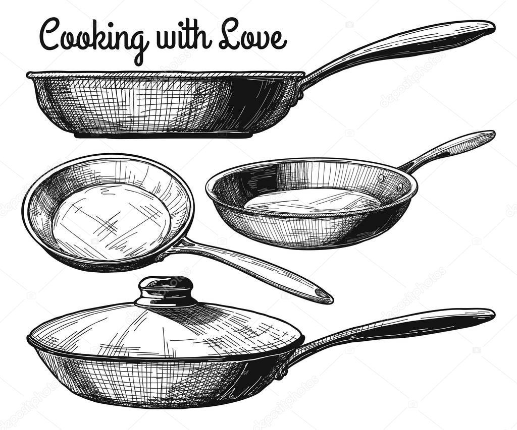 Set of frying pan isolated on white background. Vector illustration.
