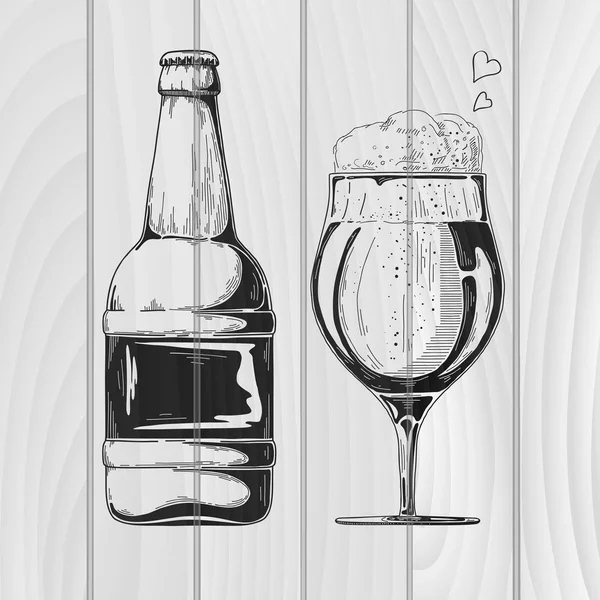 Flasche Bier Glas Mit Bier Vektor Illustration Eines Skizzenstils — Stockvektor