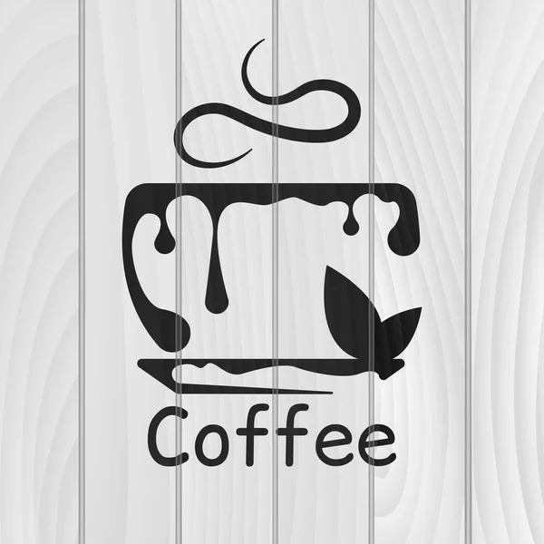 Kávé Emblémát Stilizált Kávé Kupa Ikon Fából Készült Háttér Vektoros — Stock Vector